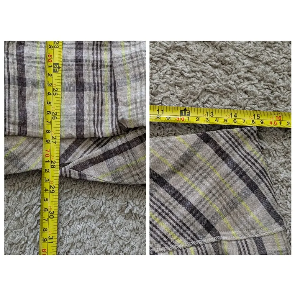 Lilith Heavy Linen Plaid Bubble Skirt Womens M/40 Brown-Yellow Prairie Lagenlook